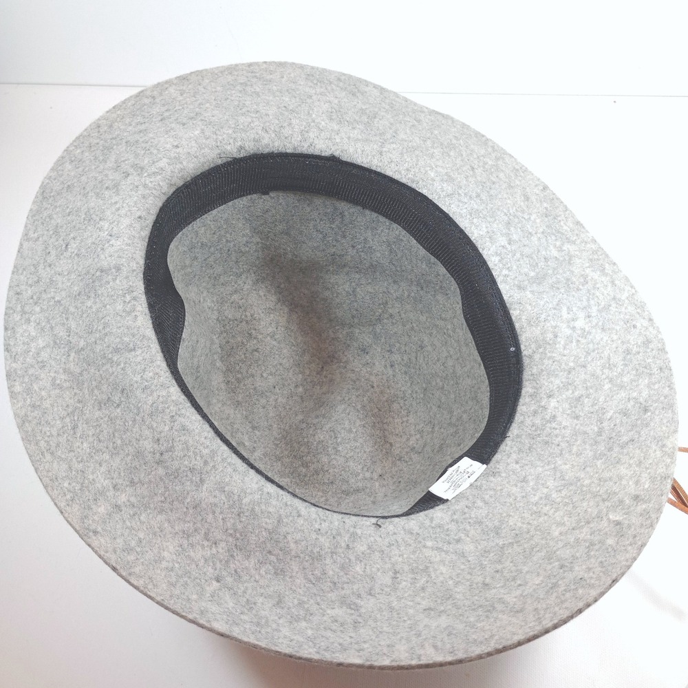 Womens Gray Wool Wide Brim Floppy Hat One Size Felt Boho Braided Band Tassel - Picture 6 of 7